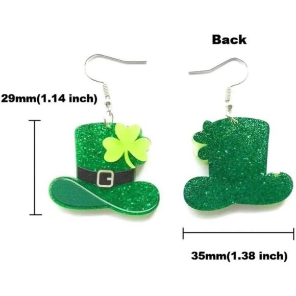 2 Pairs St. Patrick's Day Earrings - Green Hat & Shamrock Jewelry for Women - Picture 7 of 8